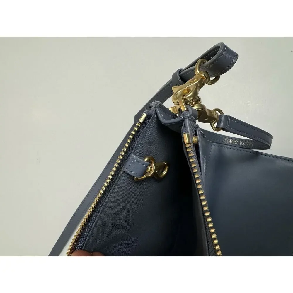 Dagne Dover Double Zip Crossbody in Dusty Blue with Gold Hardware